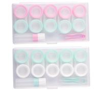 MUCKLILY 2 Sets Portable Case Colored Boxes for Travel Daily Use Compact Storage for Lenses with Tweezers No Leakage for Home The Go