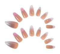 MUCKLILY 24pcs 3d Flower Pattern Press on Nails Jelly Gel Full Cover Fake Short Fingernails Detachable Nail Tips for Women Party Manicure Decoration
