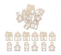 MUCKLILY 24pcs Small Wooden House Craft Blanks with Precision Laser Cutting and Smooth Edges, Unfinished Wood House Shape Blocks for School Decor and Family DIY Projects, Beige Wood