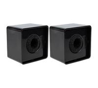 MUCKLILY 2Pcs Black ABS Microphone Logo Flags Square Cube Shaped Mic Station Logos for Professional Interview and Reporting Use