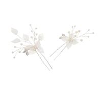 MUCKLILY 2Pcs Bridal Wedding Hair Pins Handmade Pearl Leaf Hair Clips White Floral for Brides Bridesmaids Ceremony