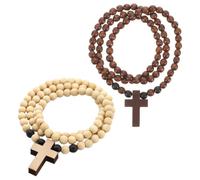 MUCKLILY 2pcs Cross Necklace Wood Beads Brown Christian Fashion Accessory | Natural Material, Versatile Styling, Chic Modern Look for Parties and Everyday Outfits, Remembrance Day Reflection
