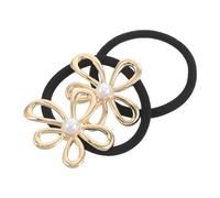 MUCKLILY 2pcs Cute Metal Flower Hair Ties Elastic Thick Ponytail Holders Hair Accessories for Women Boys and Girls Teens Boho Wedding Updo Decorative