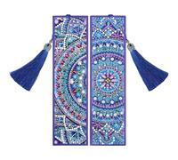 MUCKLILY 2pcs Decorative Diamonds Bookmarks with Tassel, Blue Pu Material DIY Crafts Kit for Recording Reading Progress, Suitable for Beginners and Enthusiasts in Creative Craft Projects