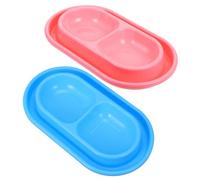 MUCKLILY 2pcs Double Cat Bowl with Non-slip Base and Water Barrier Design, Dual Compartments for Food and Water, Widened Moat to Prevent Ants, Sturdy Pp Material Suitable for Apartment