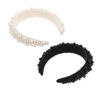 MUCKLILY 2Pcs Elegant Pearl Headbands for Women Large and Small Pearls Lightweight Non Damaging Hair Hoops for Daily Wear Parties and Chic Hairstyles Black and Colors
