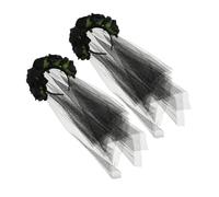 MUCKLILY 2pcs Halloween Rose Headband Flower Veil Headpiece Mesh Design for Ghost Bride Costumes Party Women