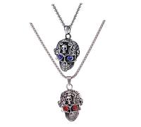 MUCKLILY 2Pcs Halloween Skull Necklaces Stainless Steel Gothic Punk Cool Skeleton Jewelry for Men Party Masquerade Accessories Random Color