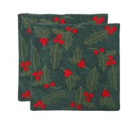 MUCKLILY 2pcs Holly Berry Pillow Cover 18x18 Polyester Square Cushion | Embroidered Leaves and Berries, Soft Touch, Easy to Clean, Festive Green Decor for Couches, Sofas and Modern Homes