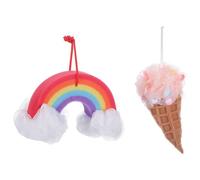 MUCKLILY 2Pcs Ice Cream Shower Loofah Set with Rainbow Exfoliating Body Scrubber Sponge for Bath, Soft Mesh Bath Sponge Pouf for Gentle Skin Cleaning and Back Scrubbing