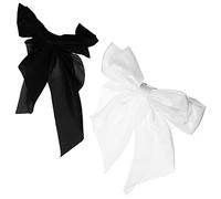 MUCKLILY 2Pcs Large Hair Bows for Women Elegant Big Bow Ribbon Clips with Long Tails Charming Spring Barrettes for for Daughters and Moms