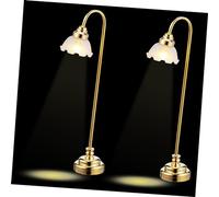MUCKLILY 2Pcs Mini Dollhouse Lamp Floral Table Lighting Plated Dollhouse Decoration Accessories