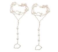 MUCKLILY 2Pcs Pearl Foot Chain Jewelry for Women Comfortable Summer Anklet with Tassel Elegant Beach Sandals for Outdoor Activities and Vacation Lightweight and Breathable Design
