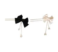MUCKLILY 2Pcs Pearl Tassel Hair Bow Stick Fork Hairpin Set, U-Shaped Hair Accessories with Pearls Drop Pendant, White and Black, Suitable for Women’S Hairstyling and Daily Use