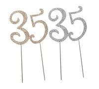MUCKLILY 2pcs Rhinestone Cake Topper Sparkling Birthday Party Decoration Silver Gold Dessert Table Centerpiece for Anniversary Celebration