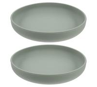 MUCKLILY 2Pcs Silicone Spill Proof Plates with Suction Cups, Adult Senior Feeding Dishes for Disabled Dining, Grey Green Dishwasher Safe Adaptive Dinnerware for Independent Eating