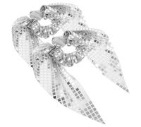 MUCKLILY 2pcs Silver Sequin Hair Ties with Bowknot Ribbon Fabric Ponytail Holders Gentle on Hair Prevent Breakage Elegant and Sophisticated for Wedding Or Daily Wear