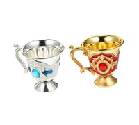 MUCKLILY 2Pcs Vintage Zinc Alloy Wine Cups Retro Multi-Function Tea Mugs Elegant Metal Craft for Home Restaurant Party Use in Gold Red and Silver Blue Floral Colors