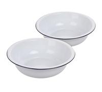 MUCKLILY 2pcs White Enamel Mixing Bowls with Thickened Enamel Construction for Food Prep and Vegetable Serving, Classic Vintage Style, Versatile Use and Effortless Cleaning for Kitchen