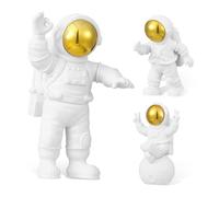 MUCKLILY 3 Pcs Small Gold Astronaut Figures for Space Decor Bedroom Ornaments Unique Spacemen Statues Eye-catching Space Lover Desktop Display