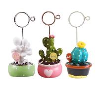 MUCKLILY 3pcs Cactus Shape Memo Clip Photo Folder Resin and Metal Mini Cactus Shaped Table Menus Holder Stands Steady Beautiful Appearance Home Decor Random Style