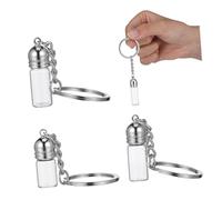 MUCKLILY 3pcs Glass Perfume Bottle Keychain Set with Silver Acrylic Caps, Tiny Travel Size Refillable Essential Oil Jars, Hanging Decoration for Beauty and Personal Care