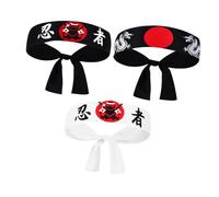 MUCKLILY 3pcs Japanese Hachimaki Headband Samurai Karate Hairband Set Black White Serpent Design for Sushi Chef Cosplay Sports Cooking Accessories