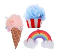 MUCKLILY 3pcs Shower Sponges Bath Scrubber Body Exfoliating Washable Pe Sponge Cartoon Ice Cream Shape Fine Craftsmanship Assorted Colour for Bathing and Cleaning Your Body