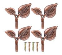 MUCKLILY 4 Sets Leaf Coat Hook Screws, Iron Wall Hanger for Clothes | Vintage Cottagecore Style, Smooth Polished Finish, Bathroom Towel Hanging, Handbags, Rustic Metal Finish