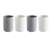 MUCKLILY 4 Toothbrush Cups, Plastic Tumblers for Bathroom, Grey and White | Reusable PP bathroom tumbler set, 11 x 7.2 cm, with four compact beakers for rinsing as a gargle cup or travel toothbrush mug
