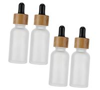 MUCKLILY 4pcs 30ml Glass Dropper Bottles Bamboo Lids Portable Essential Oil Dispenser Travel Container for Aromatherapy Leakproof Design