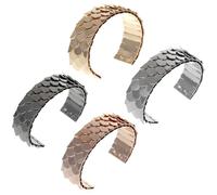 MUCKLILY 4pcs Adjustable Metal Fish Scale Cuff Bangles Open Wide Retro Punk Bracelets for Women Chunky Wrist Jewelry in Gold Silver Rose Gold and Gun Black