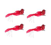 MUCKLILY 4pcs Artificial Red Bird Decorations 14cm Christmas Craft Ornaments Foams Glitter Sequins for Holiday Garden and Home Decor
