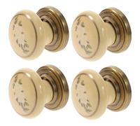 MUCKLILY 4pcs Ceramic Cabinet Knobs Round Single Hole Kitchen Cupboard Drawer Pull Handles with Thickened Copper Base, White Floral Design, Suitable for Wardrobe and Bathroom Cabinets