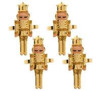 MUCKLILY 4pcs Christmas Nutcracker Napkin Rings Gold Napkin Holder Buckles for Holiday Table Decor Reusable Festive Fixing Rings for Dinner Parties and Casual Gatherings