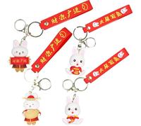 MUCKLILY 4Pcs Compact Bunny Keychain Set, Portable Cartoon Rabbit Bag Pendant Hanging Key Rings, Lovely Kawaii Key Chains for Handbags Party Decorations and
