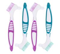 MUCKLILY 4pcs Double-Headed Denture Cleaning Brushes with Ergonomic Non-Slip Handle Hard Bristles for Debris Removal for False Teeth and Turtle Shell Cleaning Reusable Oral Care Tool