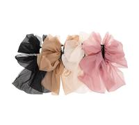 MUCKLILY 4pcs French Style Bow Banana Hair Clips for Women, Multi-layer Bowknot Ponytail Holder Clips in Black Khaki Ivory Pink, Vintage Hair Barrettes for Parties and Casual Hairstyles