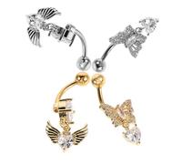 MUCKLILY 4pcs Heart-shaped Zirconia Navel Rings for Women Stainless Steel Surgical Belly Button Piercing Jewelry with Butterfly and Angel Barbell Designs for Wedding Summer Beach Party