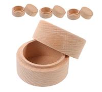 MUCKLILY 4pcs Natural Beech Wood Keepsake Box Dustproof Round Trinket Holder for Teeth Jewelry Storage Engagement Rings Elegant Wooden Box for Boys and Moistureproof Small Treasure Case