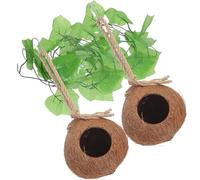 MUCKLILY 4pcs Reptile Pet House Hanging Pet Nest Comfortable Natural Coconut Shell Rope Design Imitation Grass Hideout for Small