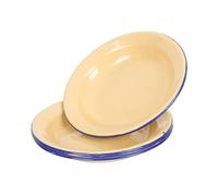 MUCKLILY 4pcs Retro Enamel Plates Yellow Flat Edge Snack Serving Trays for Home Bakery Office for Fruits Nuts Tea Lightweight Tableware for Family Gatherings and Festive Banquets