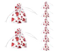 MUCKLILY 50pcs Red Heart-shaped Mesh Drawstring Bags for Jewelry and Small Keepsakes with Breathable Material and Elegant Bright Red and Gold Design, for Valentine's Day Present Packaging