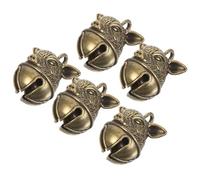 MUCKLILY 5pcs Brass Animal Keychain Pendants with Pig Head Bells, Vintage Chinese Zodiac Backpack Charms, Decorative Brass Keyring Accessories for Bags and DIY Crafts