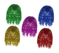 MUCKLILY 5Pcs Colorful Foil Tinsel Party Cosplay Wigs Set, Fashionable Shiny Fake Hair for Masquerade and Holiday Costume, Charming Headdress Wigs in Gold, Red, Rose Red, Green, Blue