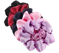 MUCKLILY 5pcs Elastic Hair Nets for Hair Bun Cover, Girls’ Elastic Snoods with Satin Lace Edge, Black Navy Pink Wine Red Light Purple, Suitable for Dance and Work Use