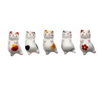 MUCKLILY 5pcs Japanese Style Ceramic Cat Chopstick Holders Set, Cute Chopsticks Rest for Dining Table, Desktop Flatware Stand and Kitchen Utensil Support, for Restaurant Decor