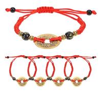 MUCKLILY 5pcs Red String Bracelet for Women with Chinese Copper Coins, Handmade Braided Cotton Rope, Minimalist Vintage Style, Easy to Wear and Not Easy to Fade, Traditional Accessory