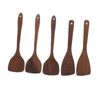MUCKLILY 5Pcs Wooden Cooking Spoon Nonstick Pan Safe Retro Style Kitchen Utensils Includes Slanted and Pan Spatulas for Food Serving and Stirring at Home