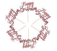 MUCKLILY 6Pcs Glitter Happy Birthday Cake Toppers Red Birthday Party Decorations Eye Catching Cupcake Picks for Adults Unique Cake Inserts for Celebrating Special Occasions